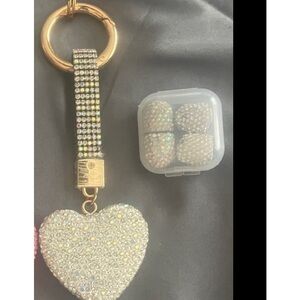 white silver sparkle crystal car keychain to hang from mirror